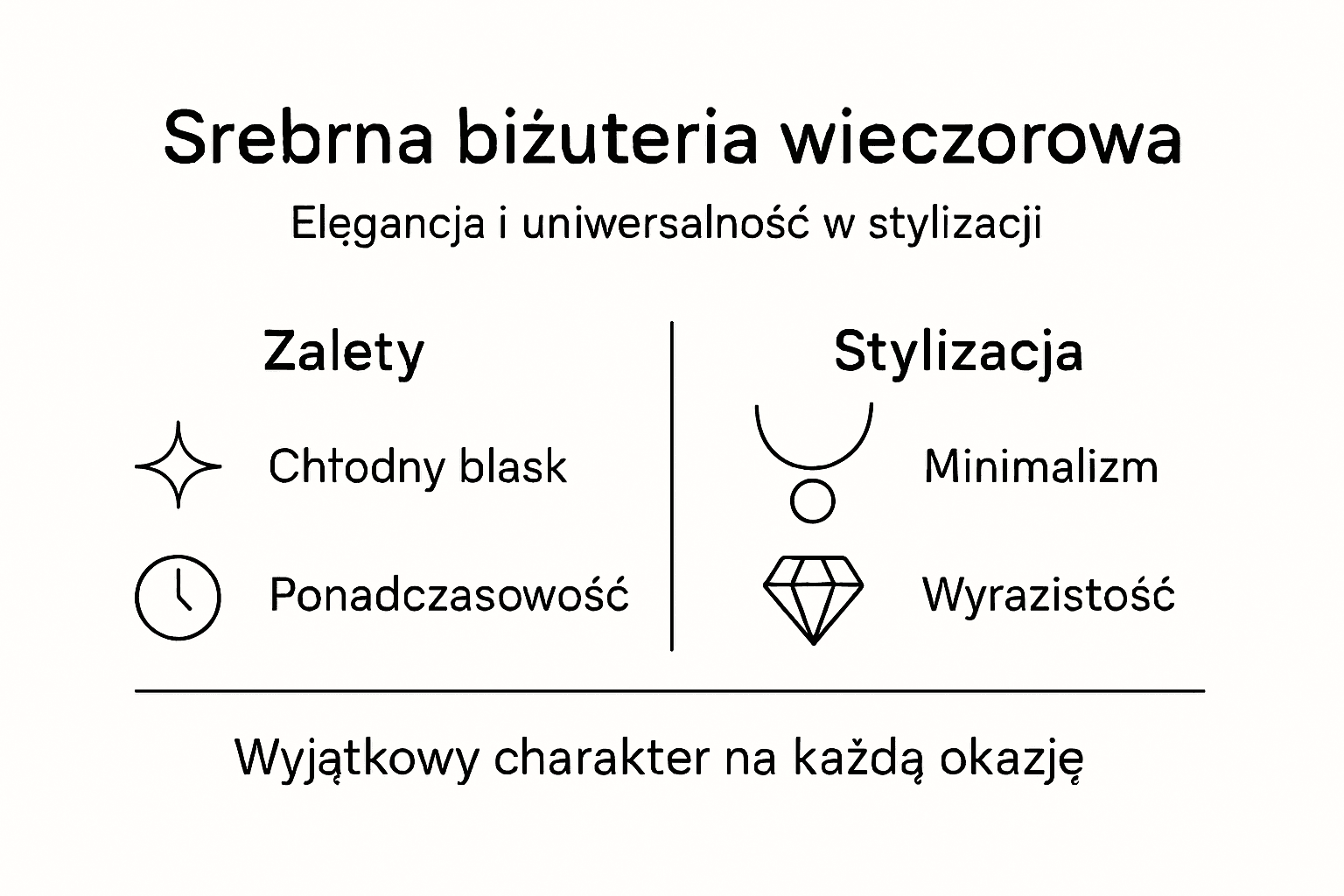 Infografika przedstawiająca najważniejsze cechy srebrnej biżuterii na specjalne okazje