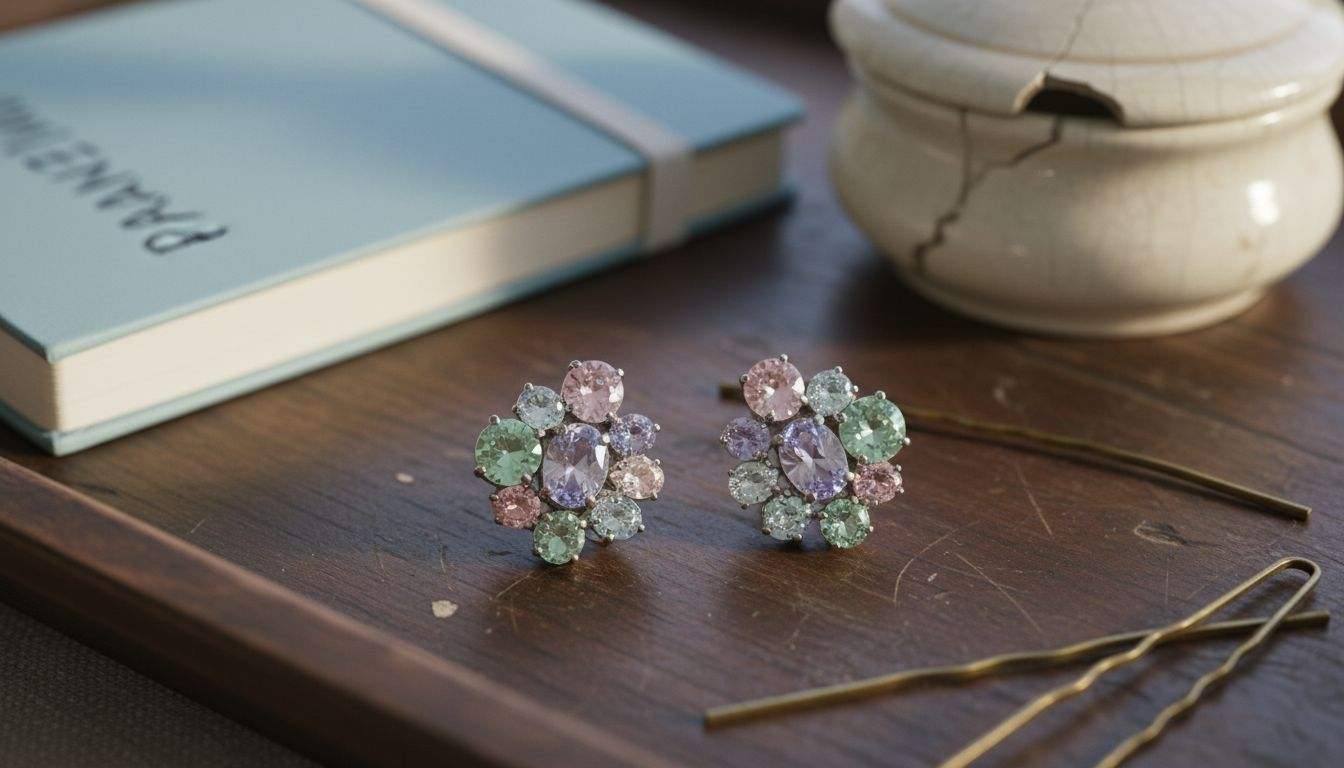 Zbliżenie na kolczyki z cyrkoniami o owalnych i nieregularnych kształtach