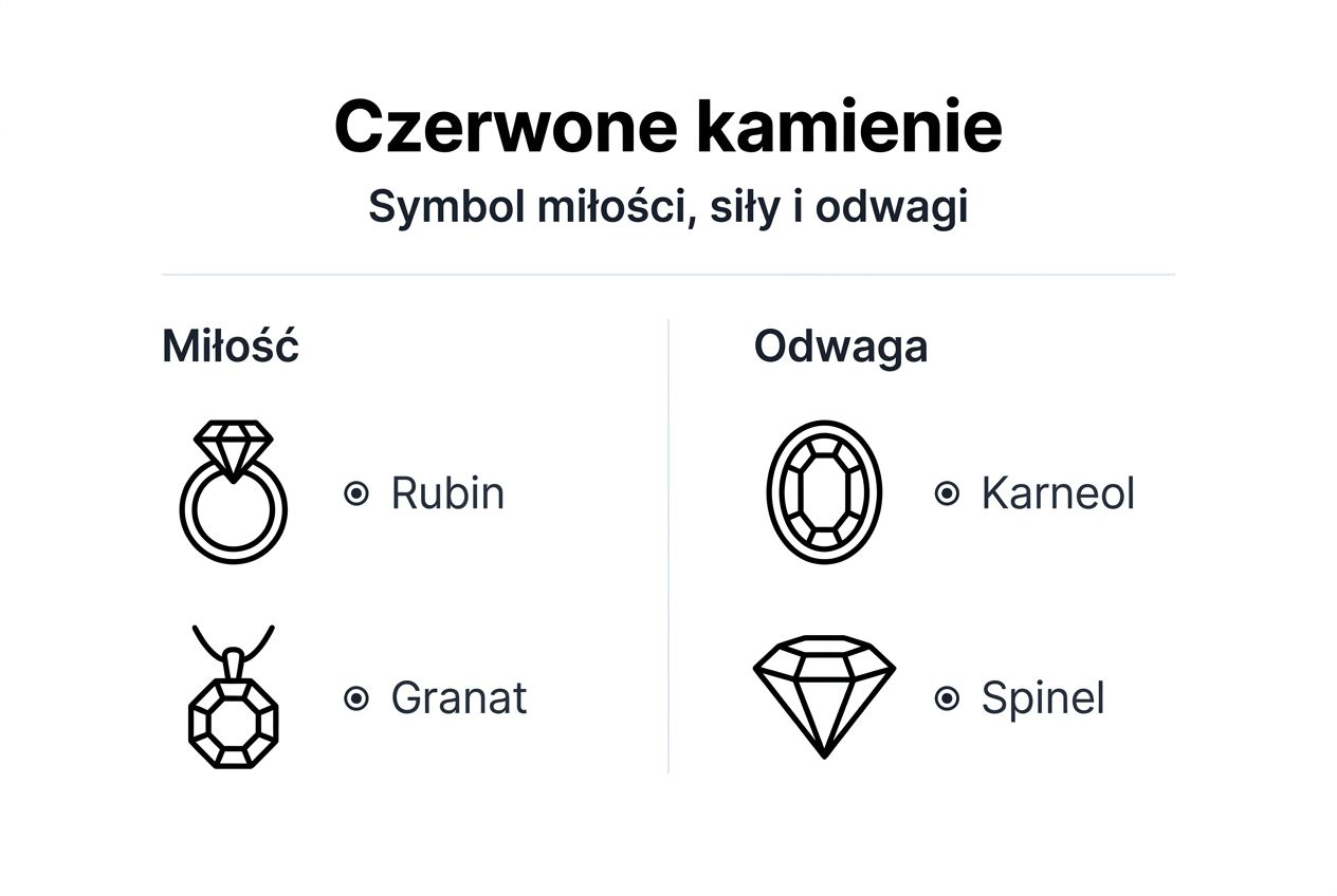 Na tej infografice można zobaczyć, jakie znaczenie przypisuje się czerwonym kamieniom.