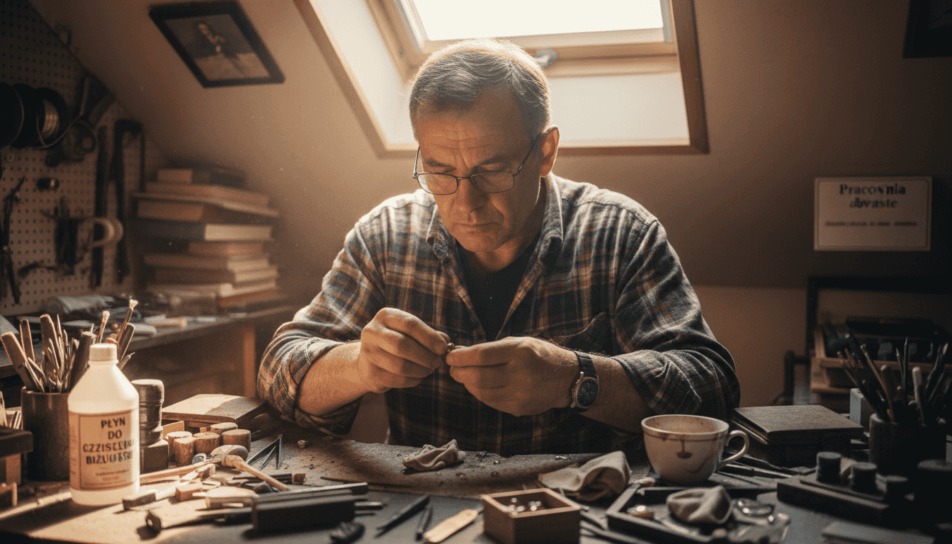Jubiler starannie poleruje zawieszkę z rubinem przy swoim warsztacie.