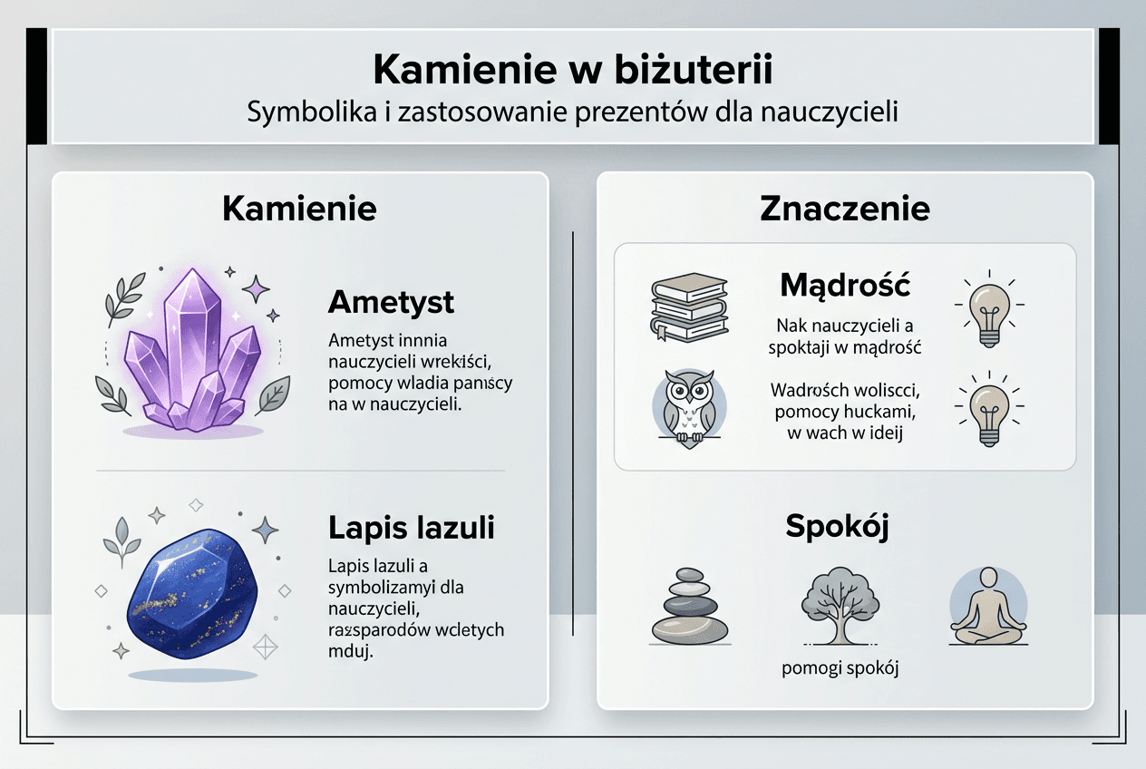 Na infografice znajdziesz przegląd kamieni wykorzystywanych w biżuterii oraz ich symboliczne znaczenie.