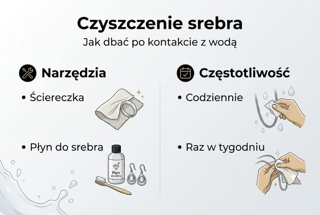 Grafika przedstawiająca, jak krok po kroku zadbać o srebro