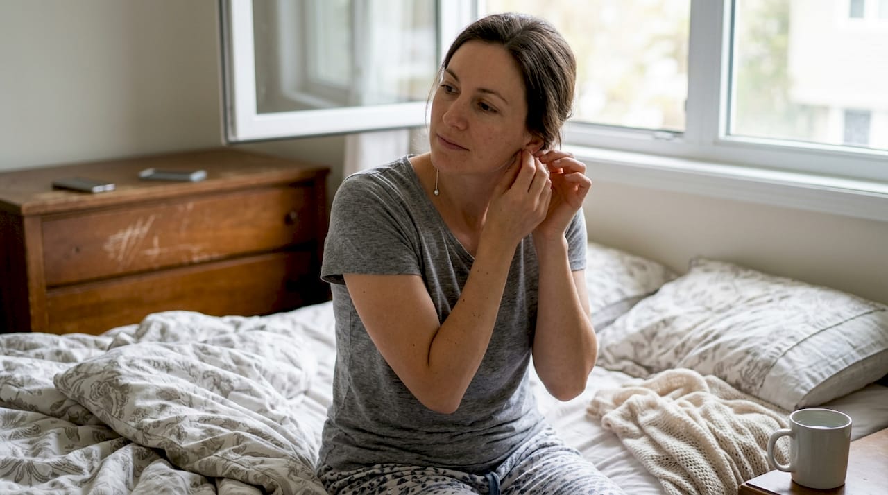 Kobieta z zaczerwienionym uchem przez ciężkie kolczyki