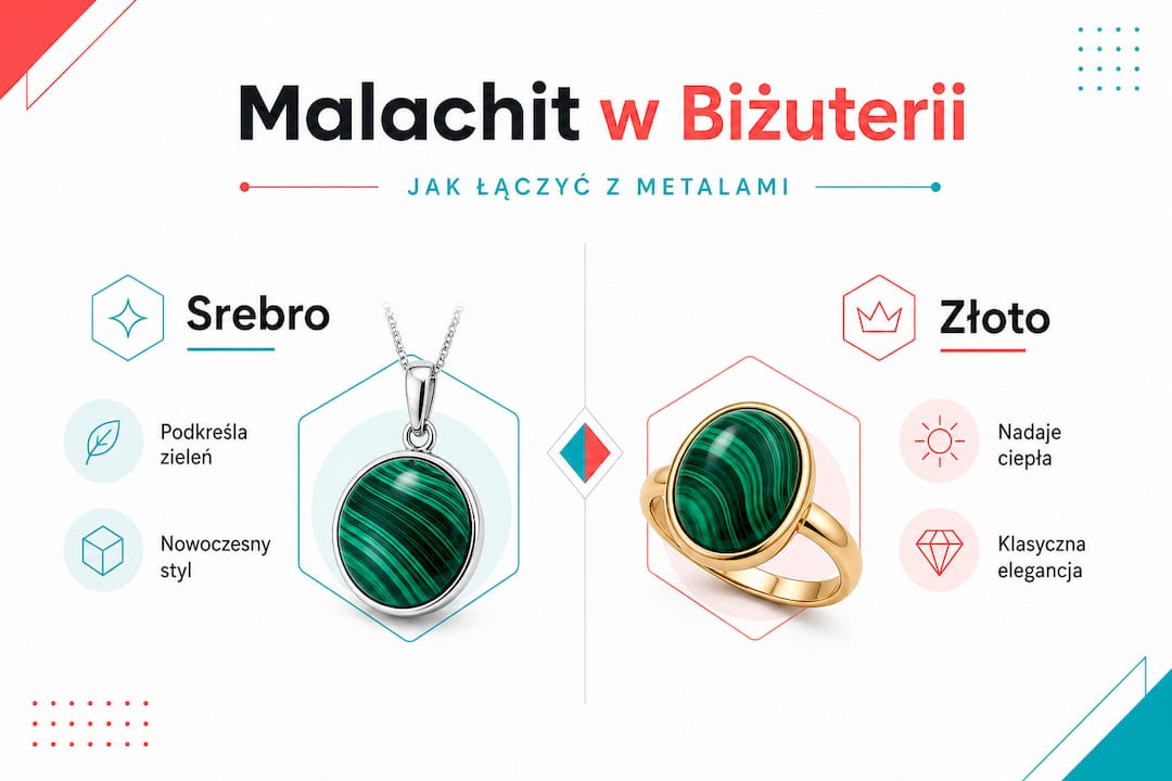 Infografika: malachit w towarzystwie srebra i złota – jak prezentuje się ten duet kolorów?