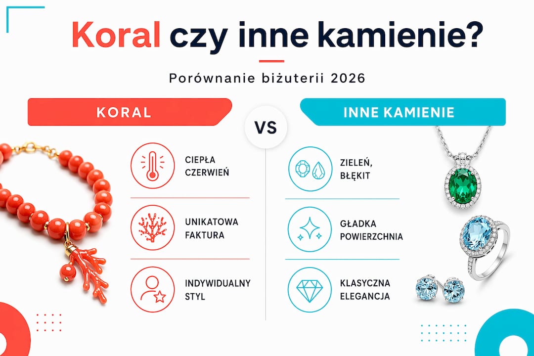 Infografika pokazująca różnice między koralem a innymi kamieniami szlachetnymi