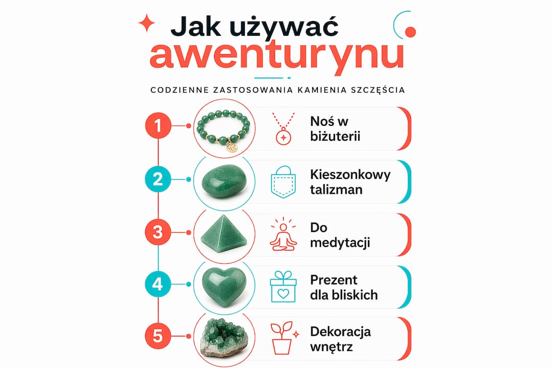 Infografika: praktyczne sposoby wykorzystania awenturynu na co dzień