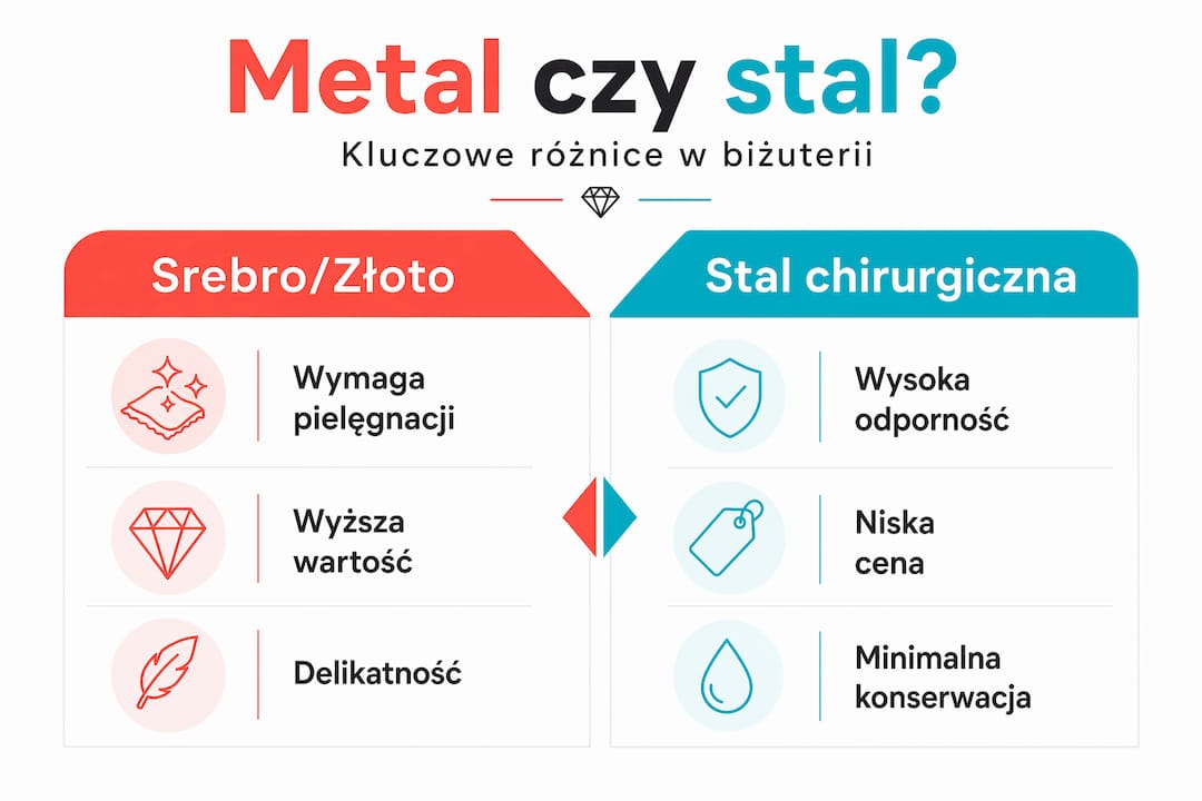 Infografika: czym różnią się srebro, złoto i stal chirurgiczna w biżuterii?