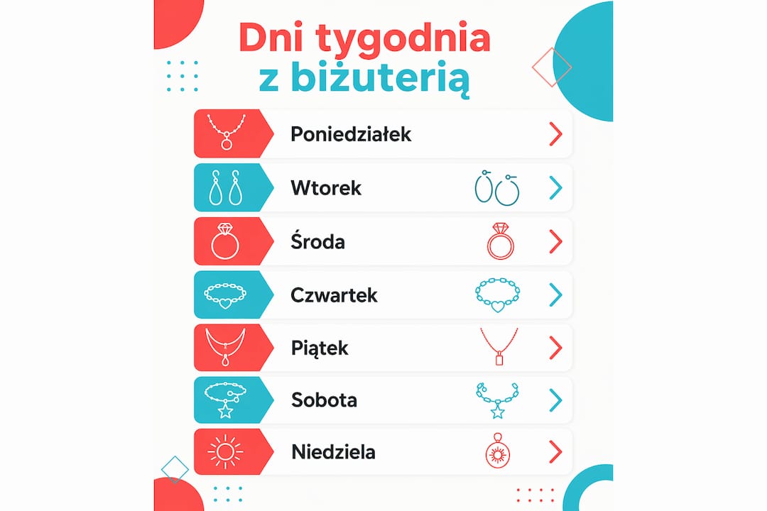 Przegląd tygodniowych stylizacji z jeansami i biżuterią w formie infografiki – inspiracje na każdy dzień!