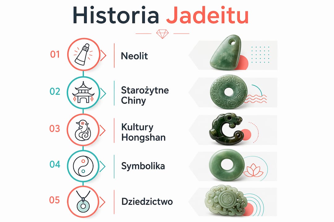 Infografika ilustrująca najważniejsze etapy historii jadeitu
