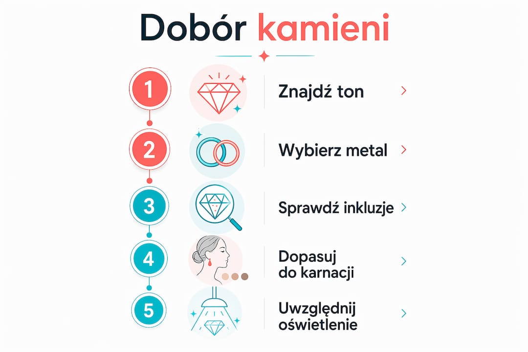 Infografika przedstawiająca, jak krok po kroku wybrać odpowiedni kamień do stylizacji