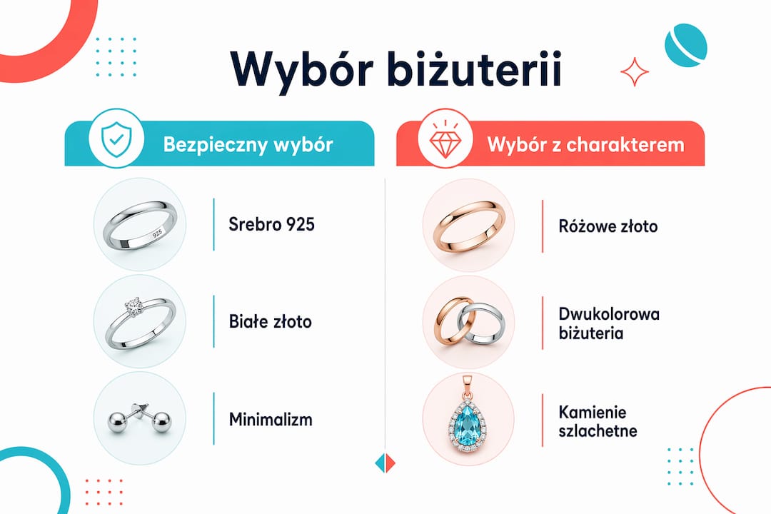 Przegląd różnych stylów biżuterii idealnej na prezent w formie infografiki