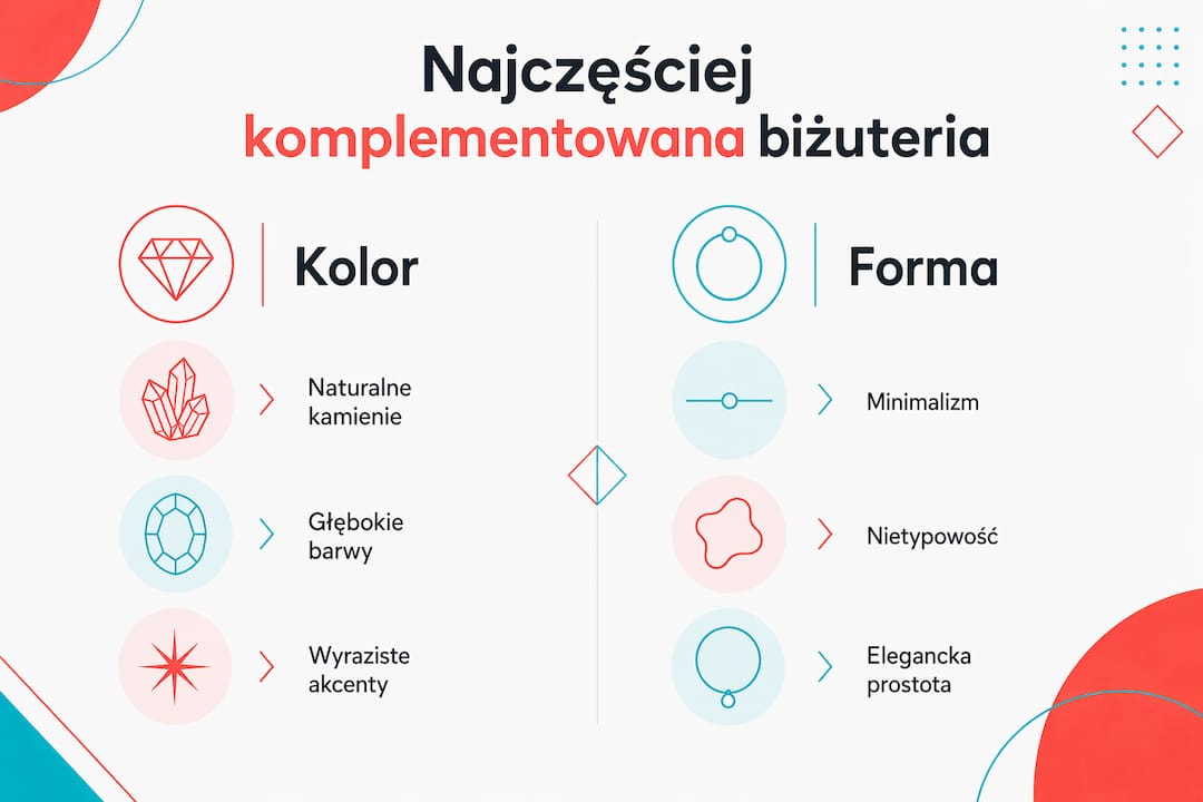 Grafika przedstawiająca zestawienie kolorów i kształtów w biżuterii