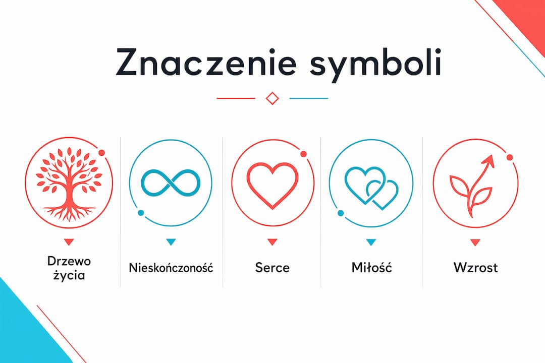 Infografika ukazująca, jakie znaczenia kryją się za symbolami w biżuterii i jaka jest ich hierarchia ważności.