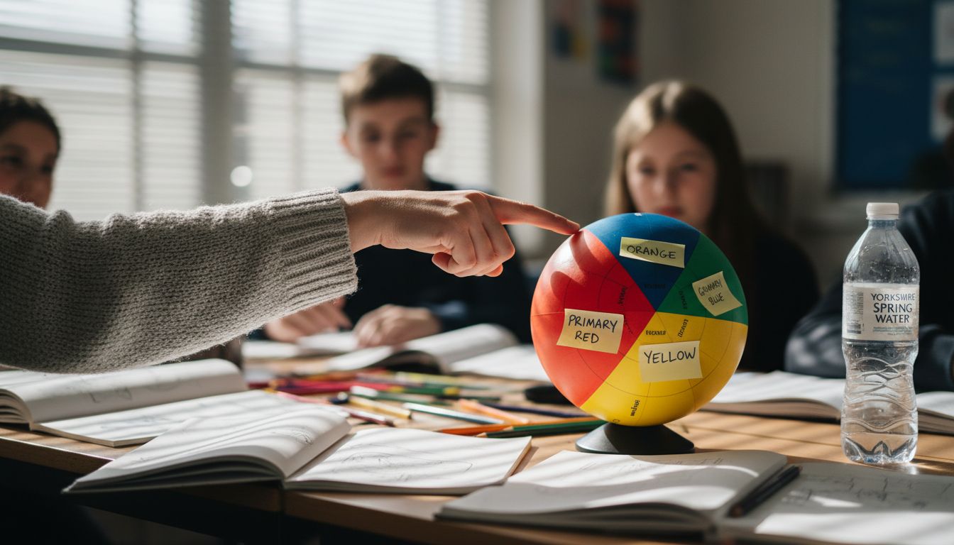 Teacher showing colour positions on globe
