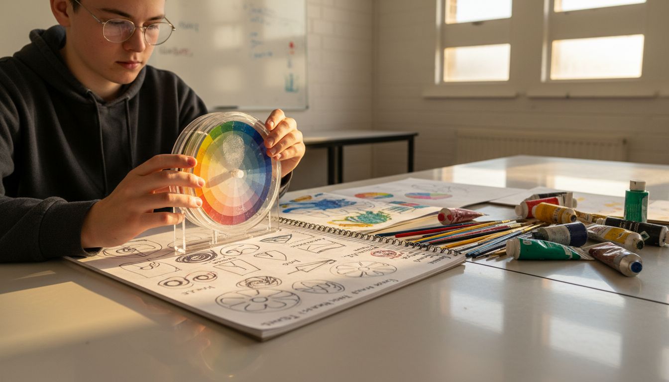 Student exploring 3D colour wheel model