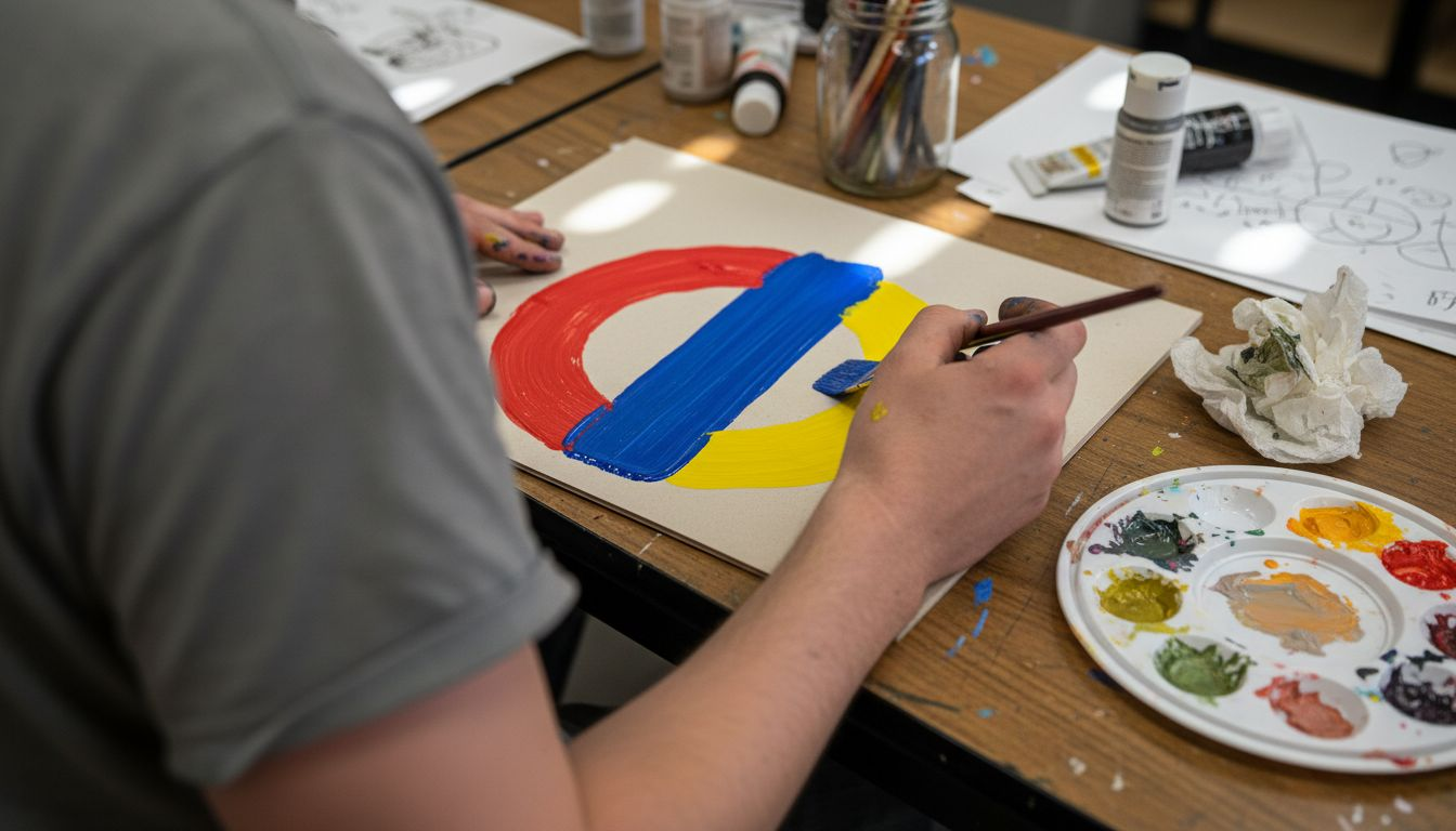 Artist painting primary colours on wheel