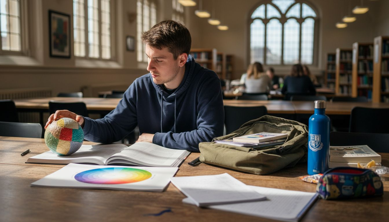 Student comparing globe to colour wheel