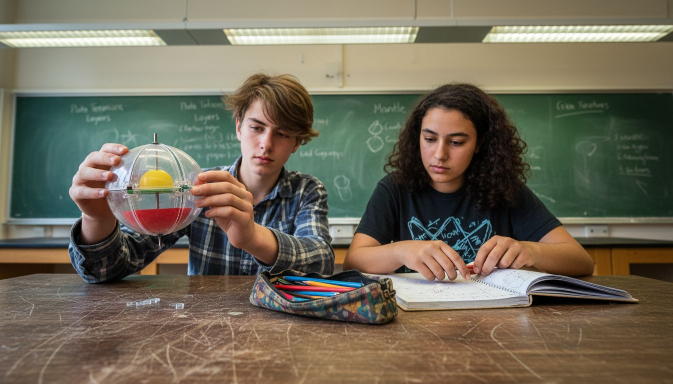 Students assembling 3D colour model in classroom