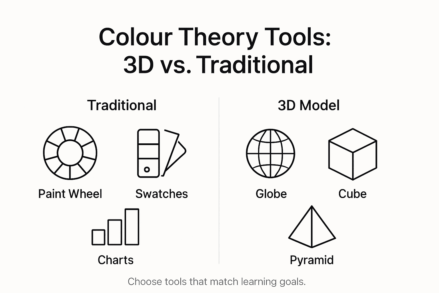 Infographic comparing traditional and 3D color theory tools