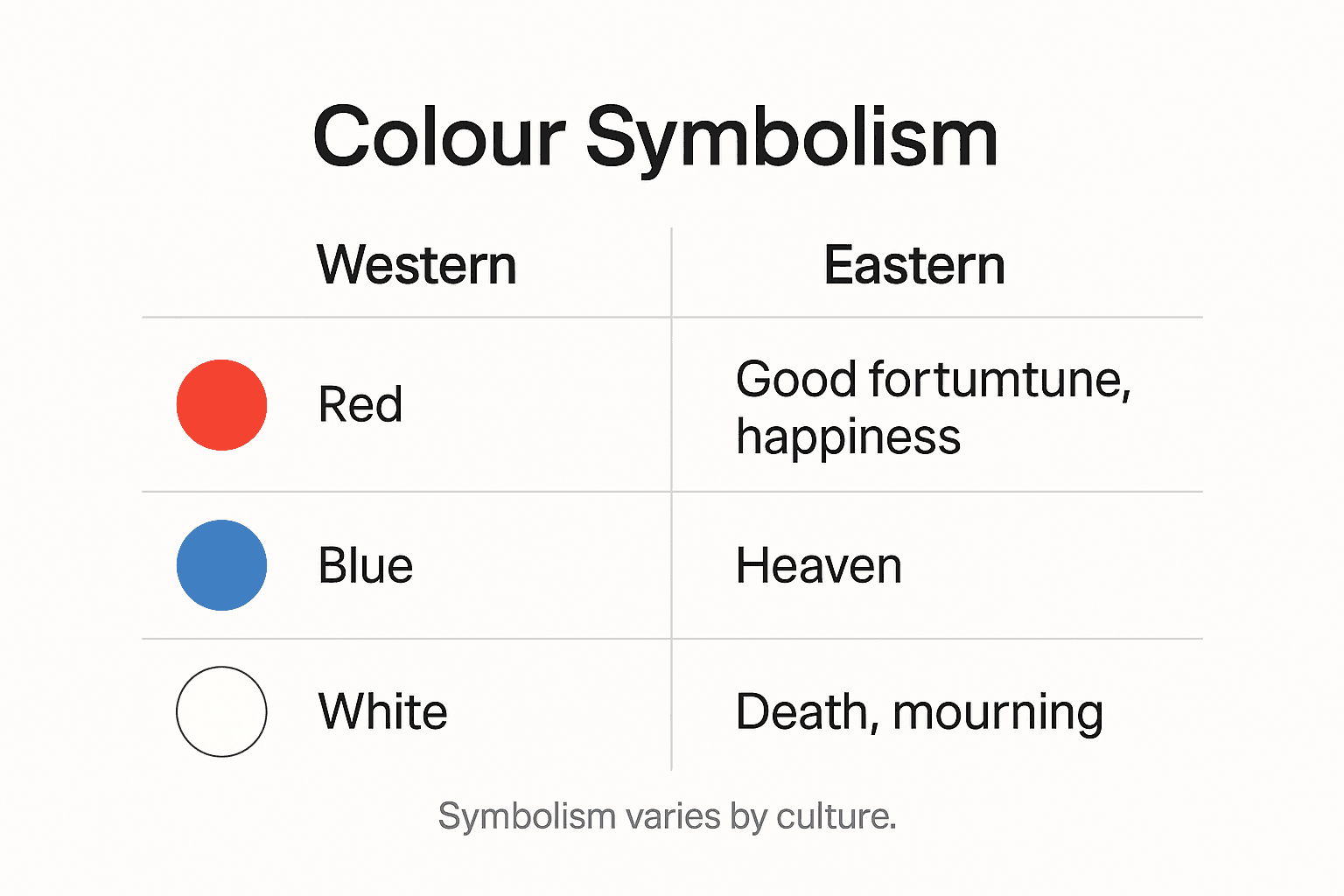 Infographic showing colour symbolism comparisons