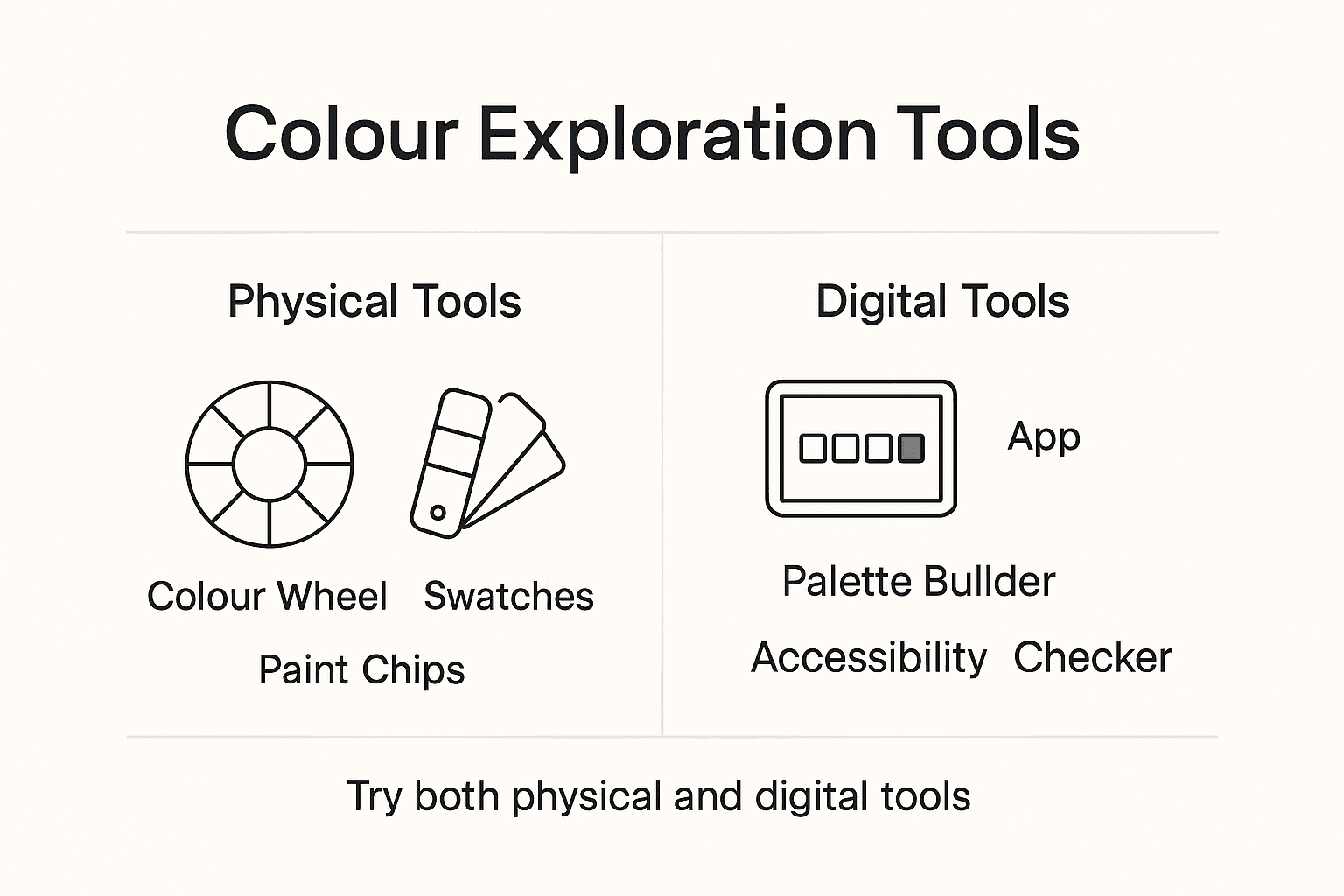 Infographic with colour exploration tools and categories