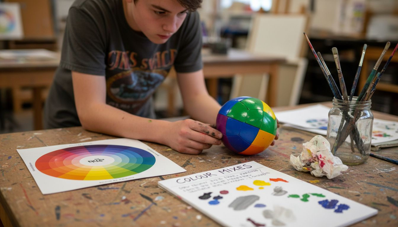 Student comparing flat and 3D colour wheels