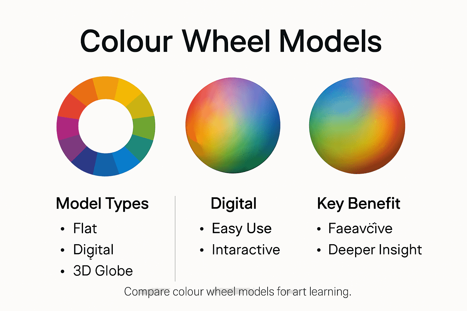 Infographic comparing colour wheel models in art education