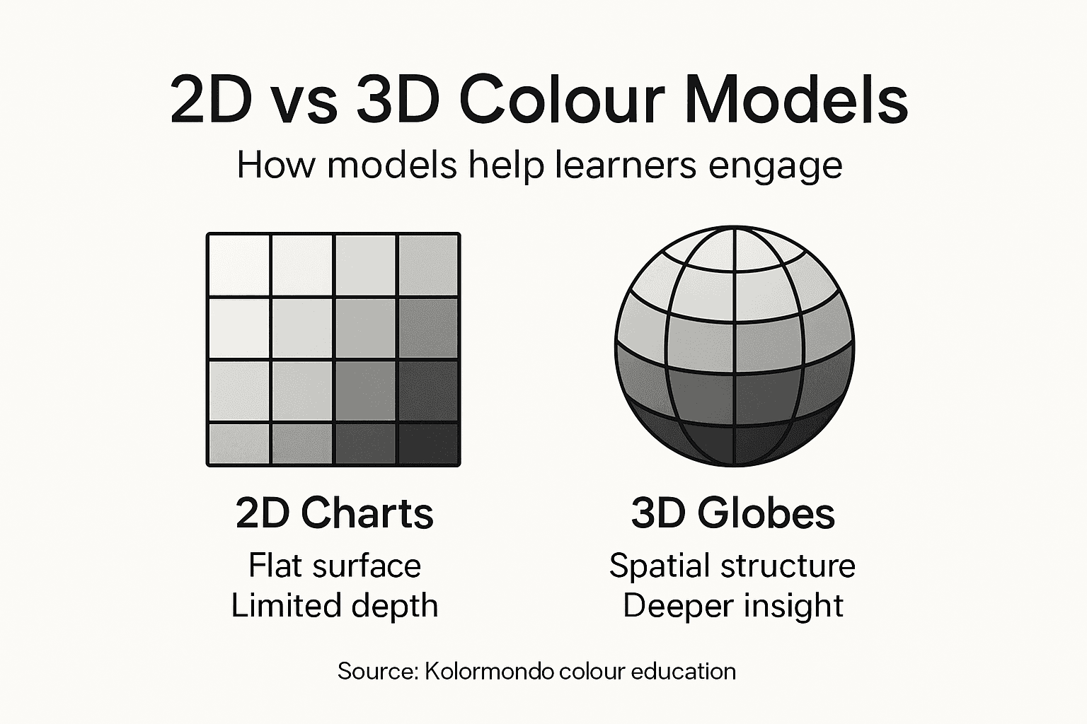 Infographic comparing 2D and 3D colour models