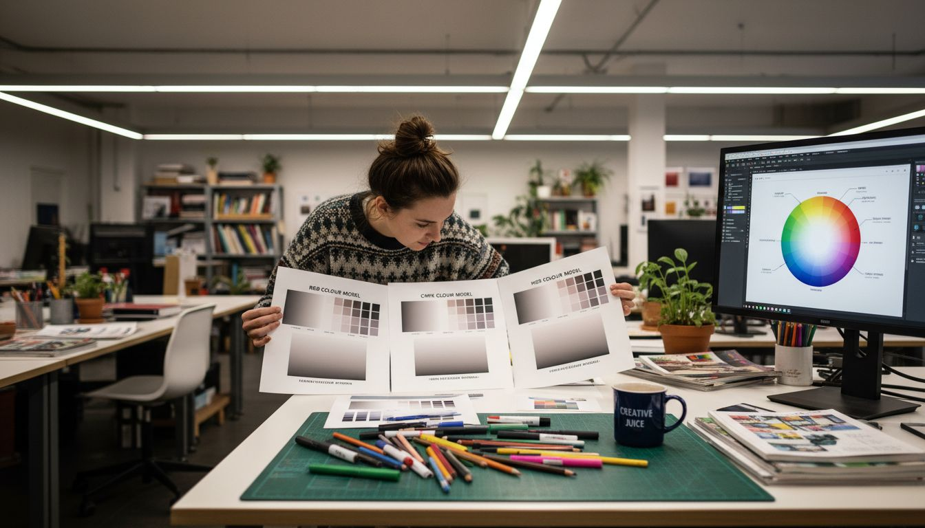 Designer comparing colour model charts