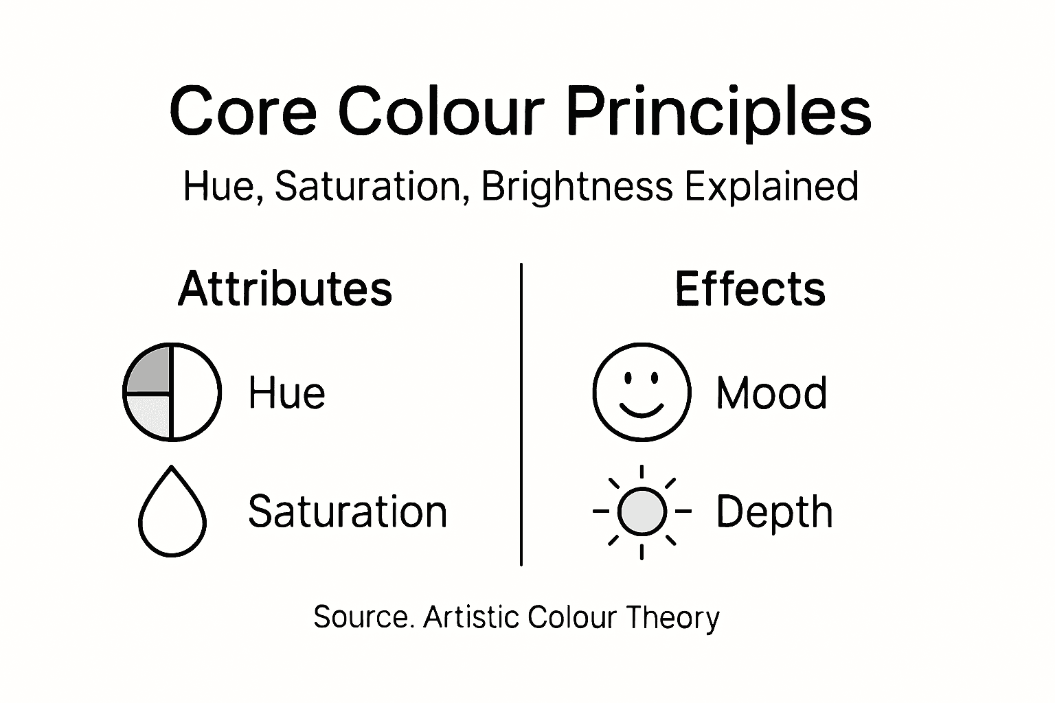Infographic showing hue, saturation, brightness basics