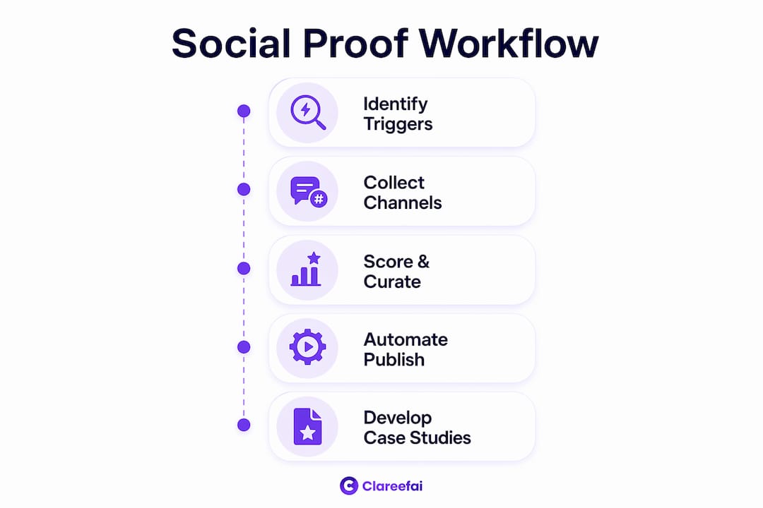Infographic showing five key steps of social proof workflow