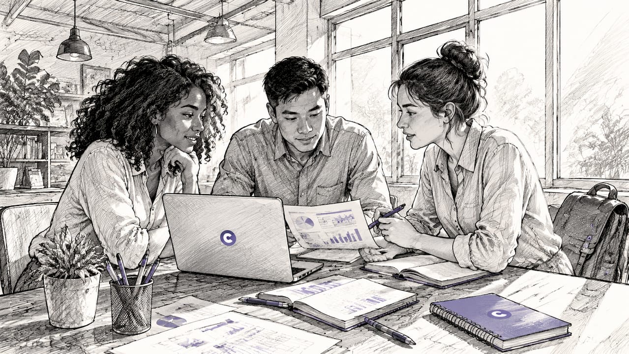 Team members reviewing customer feedback reports
