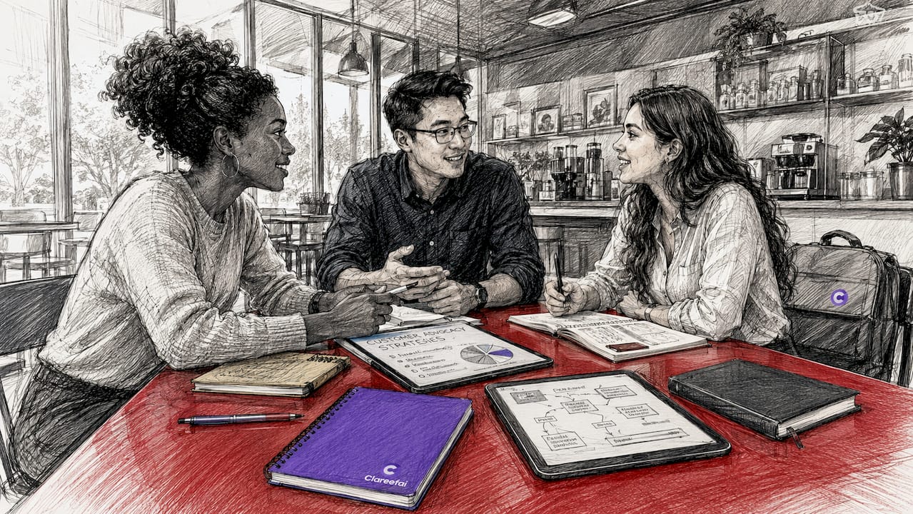 Professionals collaborating on customer advocacy