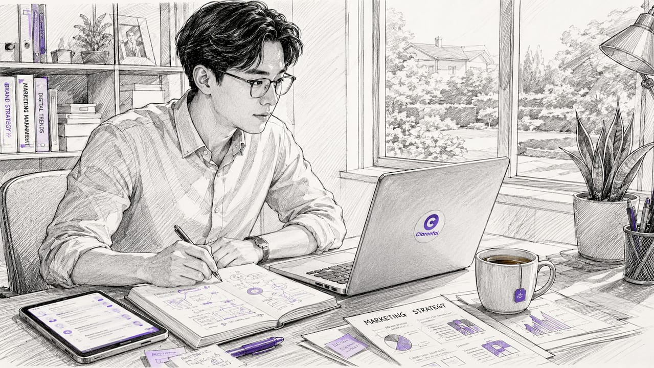 Professional reviewing social selling signals on laptop