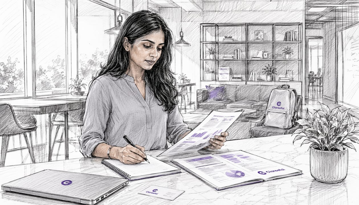 Sales professional reviewing printed sales materials