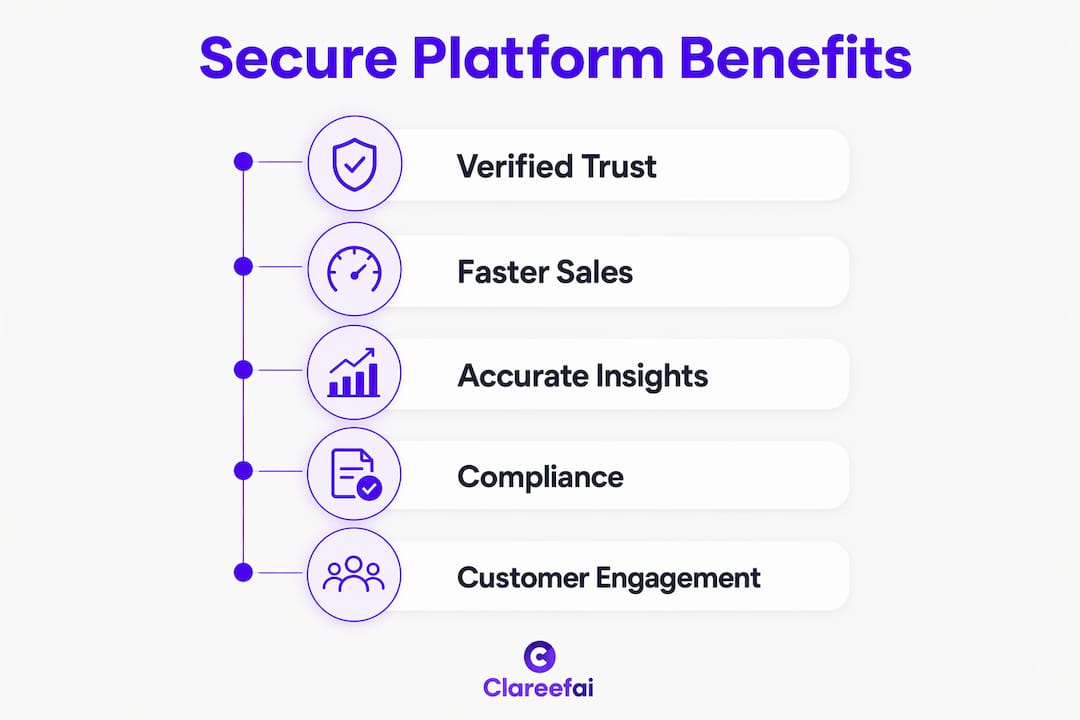 Infographic showing key benefits of secure reputation platforms in B2B sales