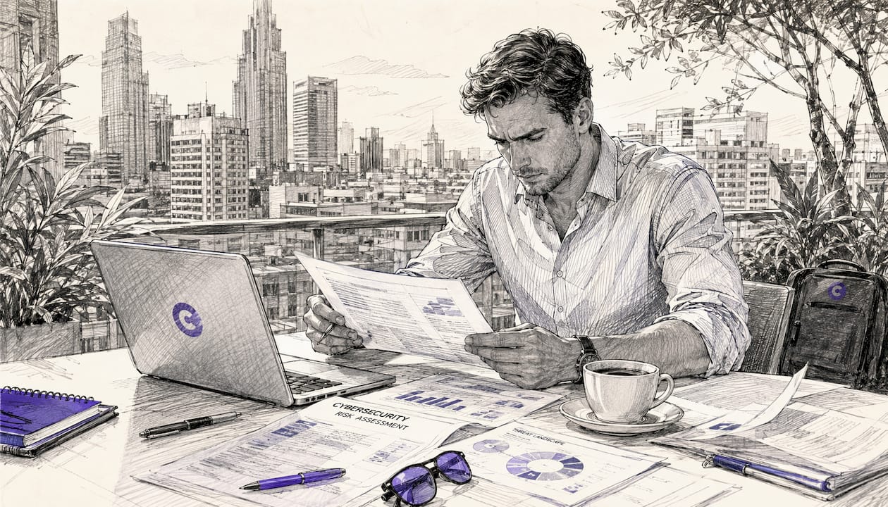 Professional reviewing secured feedback encryption documents