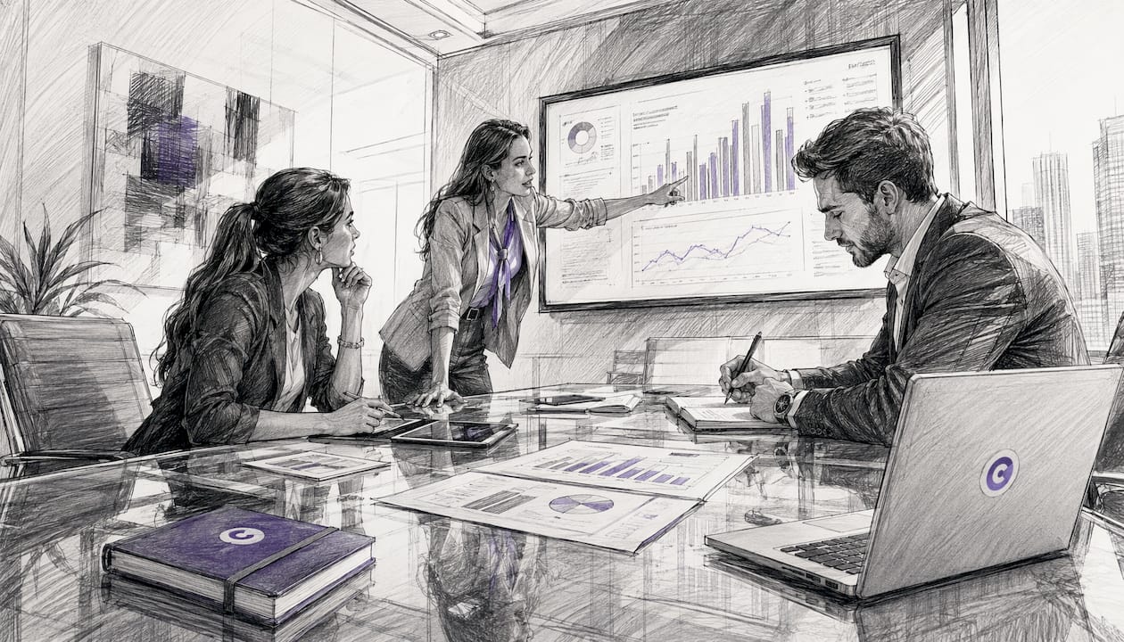 B2B sales team collaborating in office