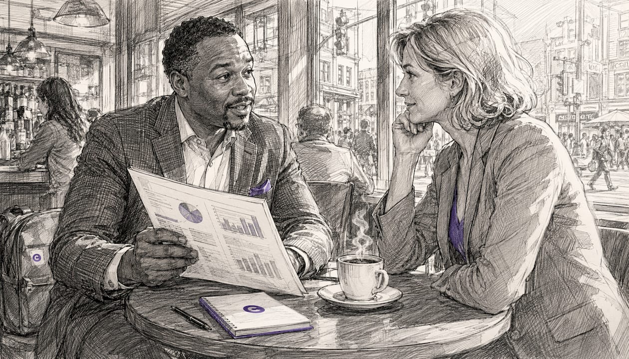 Sales rep and client in diagnostic conversation