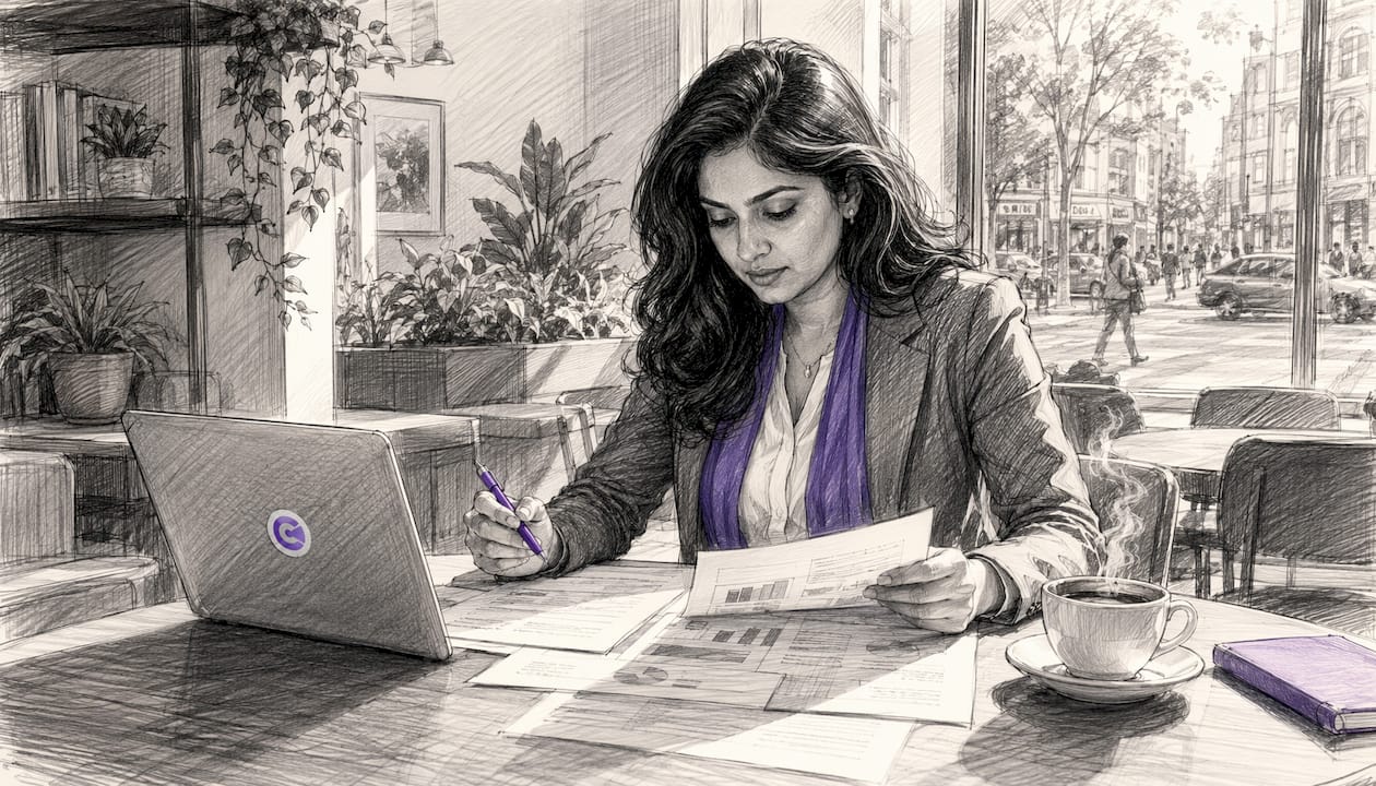Businesswoman reviewing B2B case studies