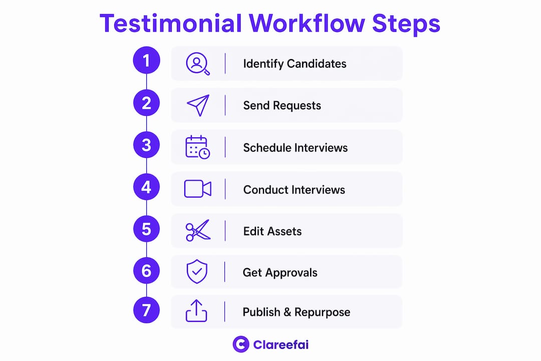 Infographic showing testimonial workflow steps