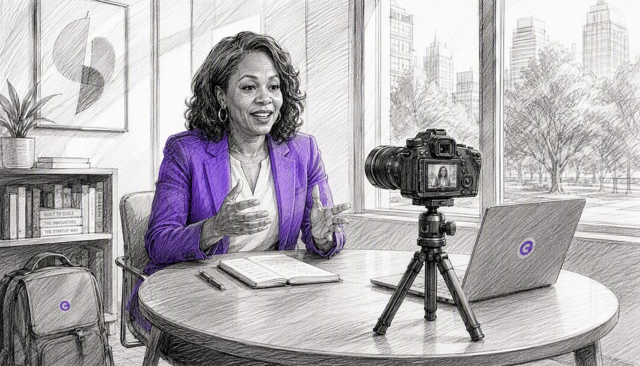 Woman recording video testimonial