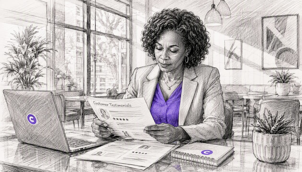 Marketer reading customer testimonials