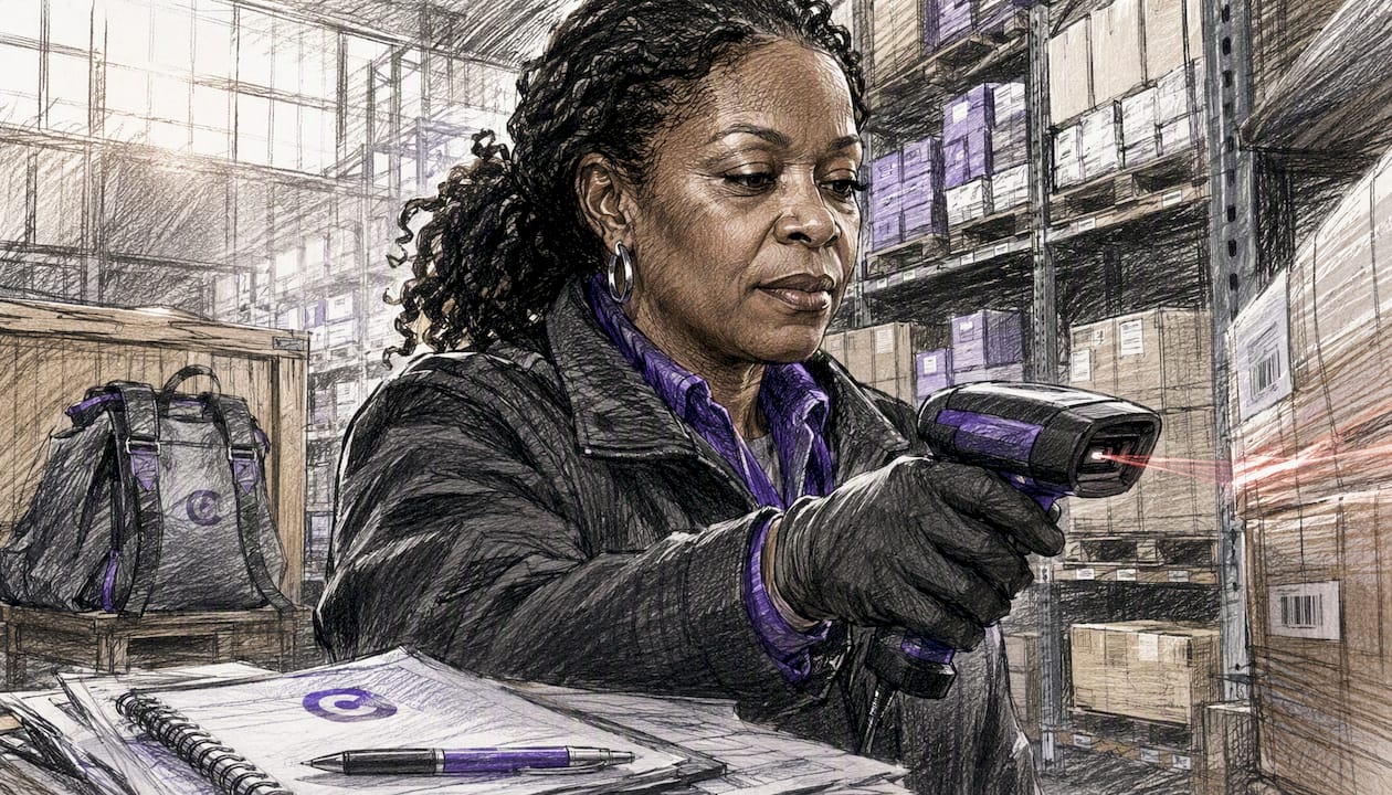 Logistics manager checking warehouse inventory handheld