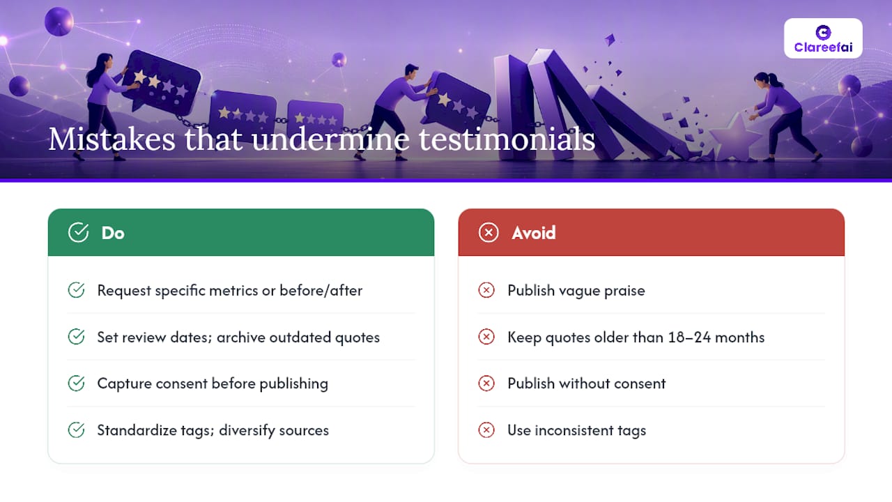 Common mistakes that undermine your testimonial program — overview diagram