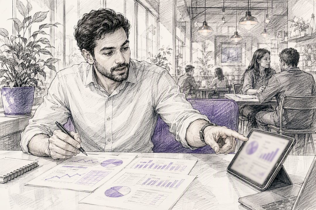 Professional pointing at data chart in office