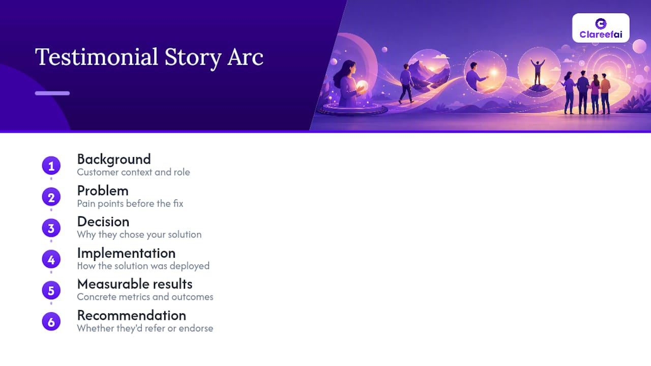 Diagram of six stages in video testimonial storytelling