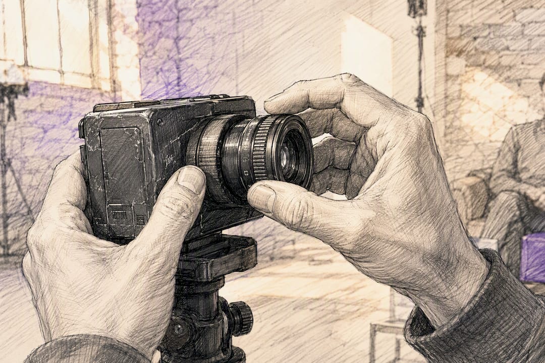 Hands holding microphone during testimonial shoot