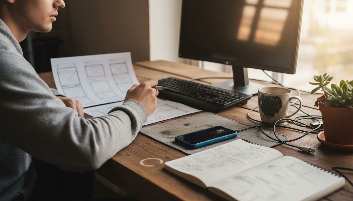 Web designer reviewing site wireframes