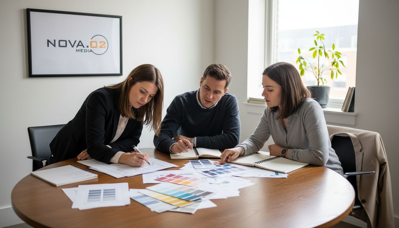 Team brainstorming web design solutions